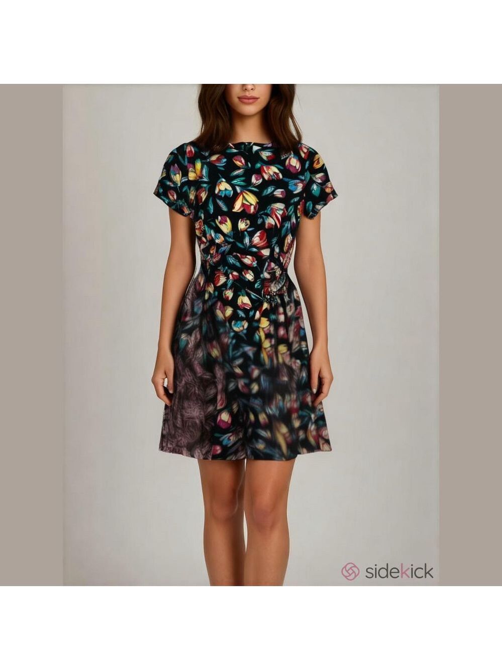Vintage Silk Rainbow Floral Tulip Print Wrap Dress cottagecore granny 70s 80s